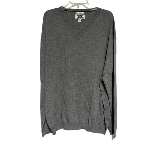 Men's Gray V-Neck Long Sleeve Sweater Pullover Classic Casual - Picture 1 of 6